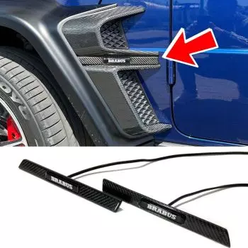 Carbon fiber Brabus Style Fender Insert LED BLUE Emblem Badge for Mercedes G Wagon W463A W464