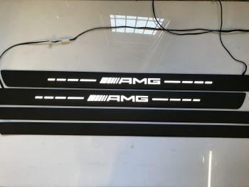 MERCEDES-BENZ S-KLASSE W217 BRABUS ROCKET 600 EDELSTAHL LED DOOR SILS EINSTIEGSLEISTEN SET-AMG Black Matt White LED